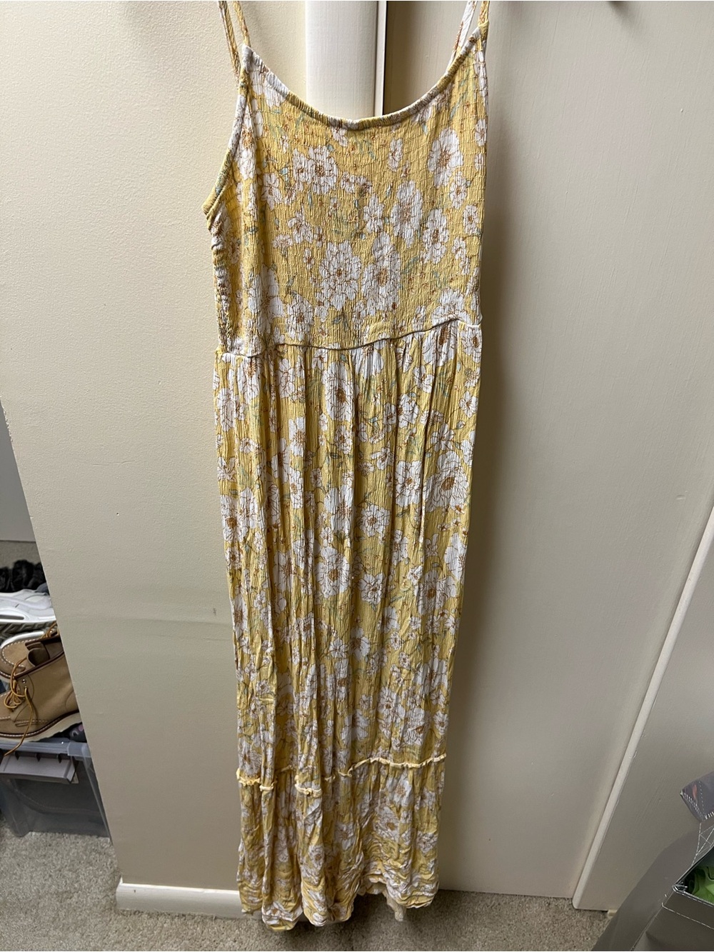 SO Yellow and White Floral Maxi Dress with Spaghetti Straps